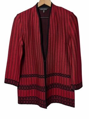 Ming Wang Red Black Striped Knit Jacket Cardigan XS NWT Luxe Career Wear